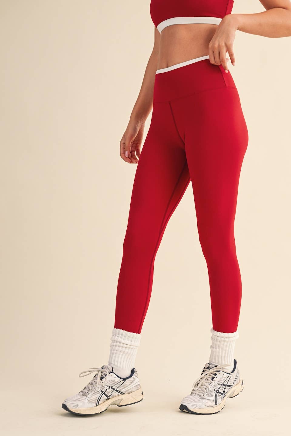 Contrast Binding Legging: Cherry