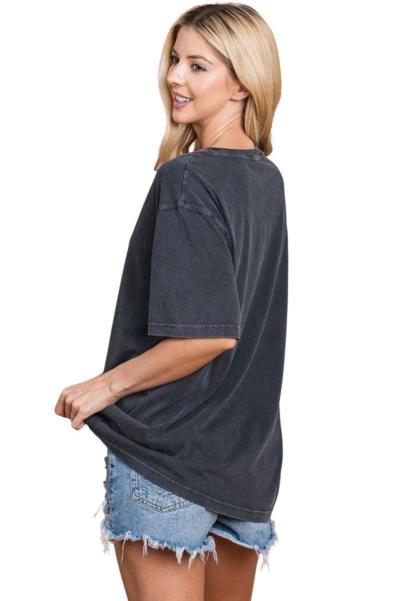 Bloom With Grace Floral Graphic Premium Washed Tee: BLACK