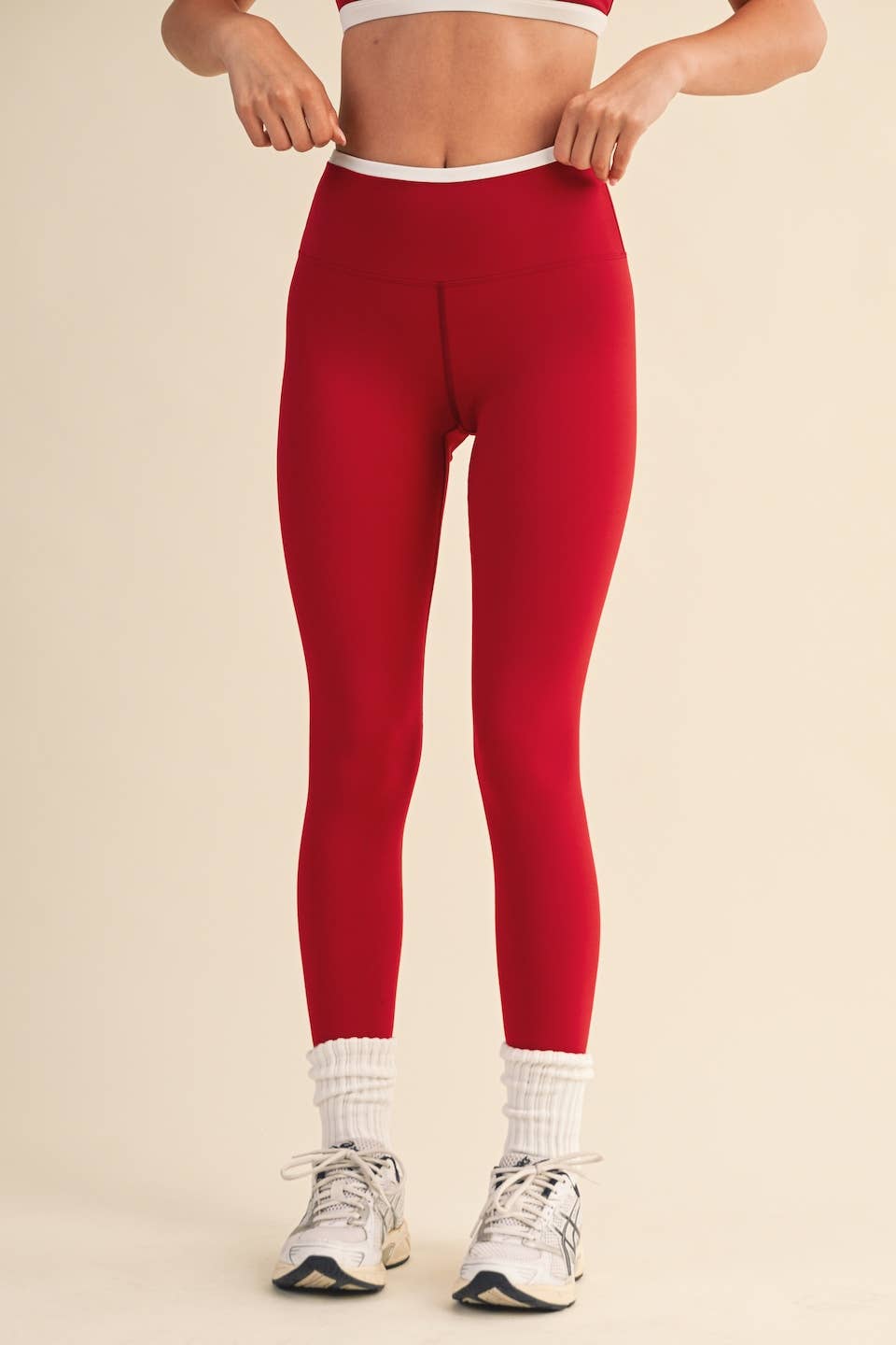 Contrast Binding Legging: Cherry