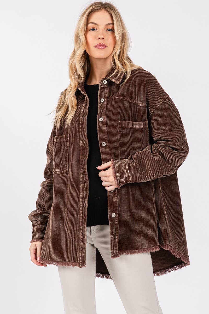 CORDUROY MINERAL WASH VINTAGE BUTTON DOWN JACKET : VINTAGE BROWN