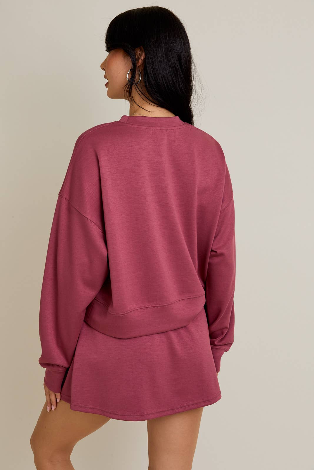 ROUND NECK SWEATSHIRT WITH FLARE SKORT: DUSTY ROSE SET