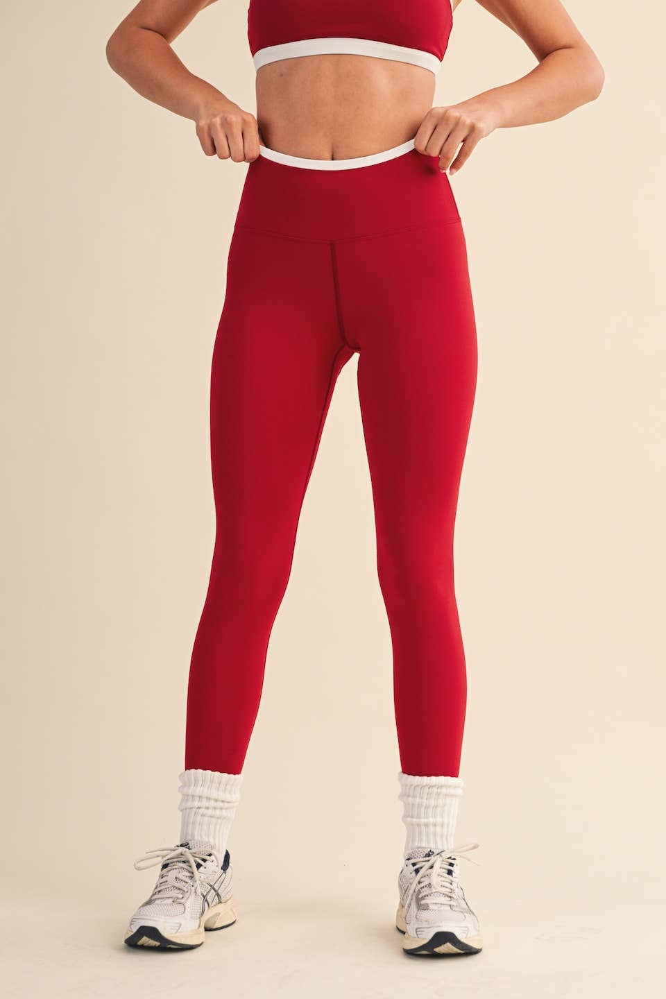 Contrast Binding Legging: Cherry