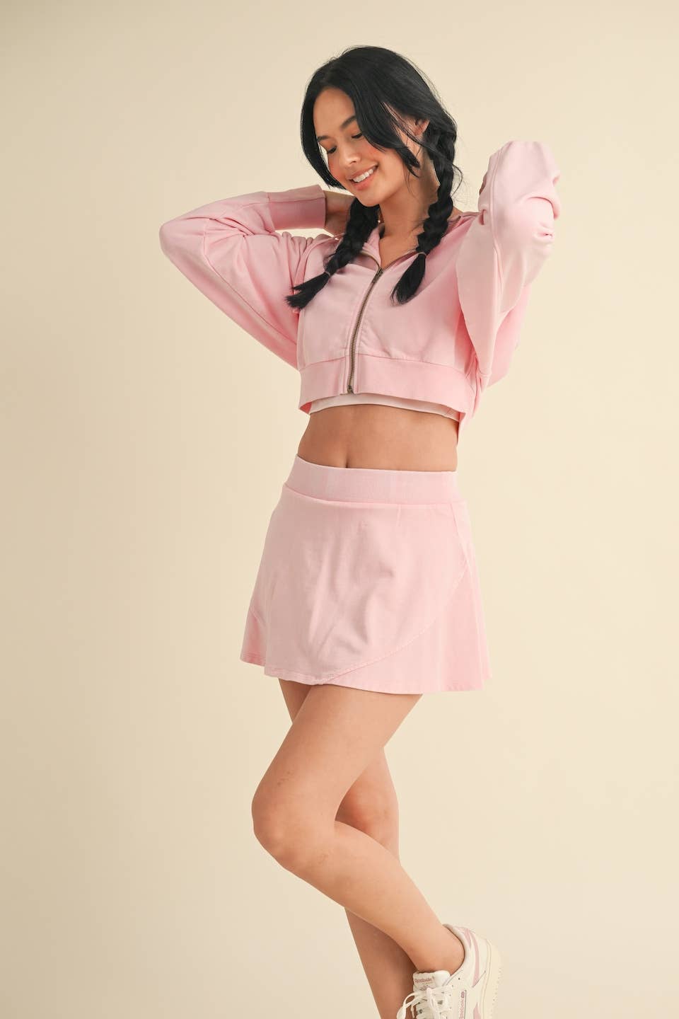 Mineral Wash Oversized Crop Hoodie: Baby Pink