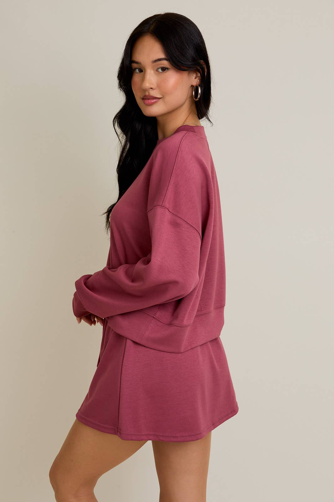 ROUND NECK SWEATSHIRT WITH FLARE SKORT: DUSTY ROSE SET
