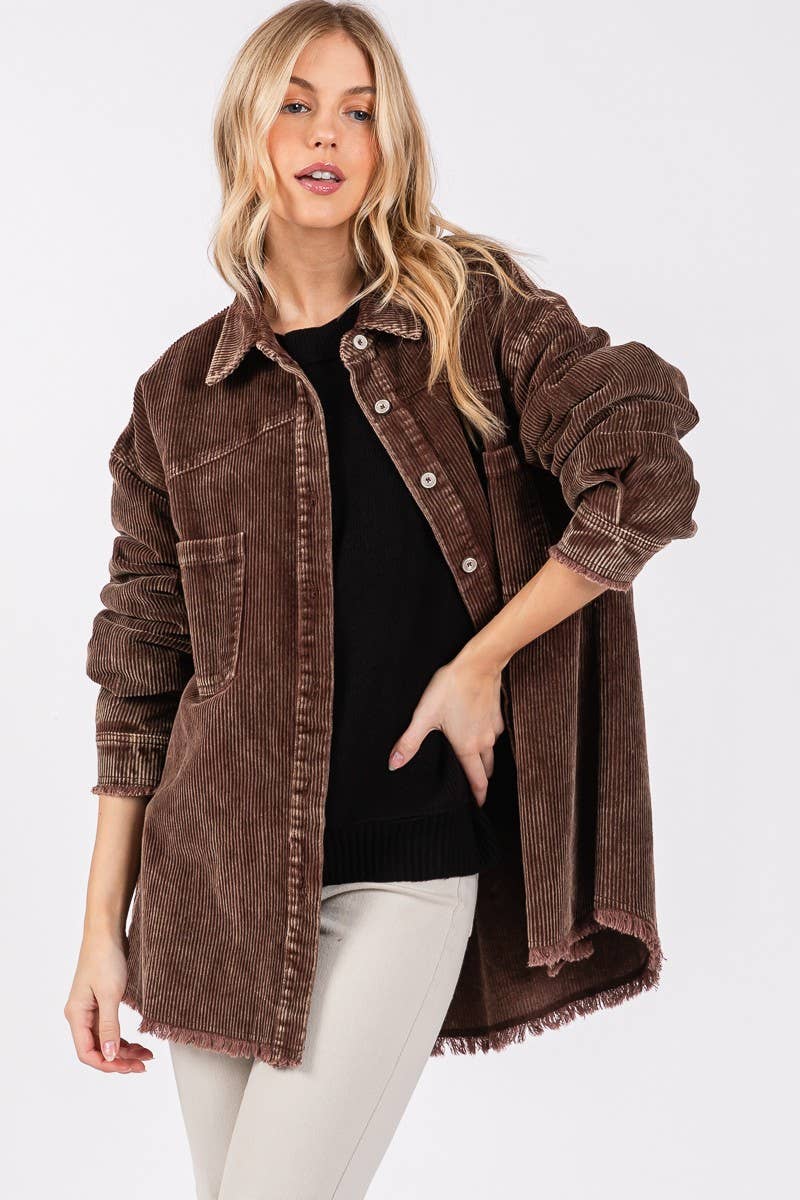 CORDUROY MINERAL WASH VINTAGE BUTTON DOWN JACKET : VINTAGE BROWN