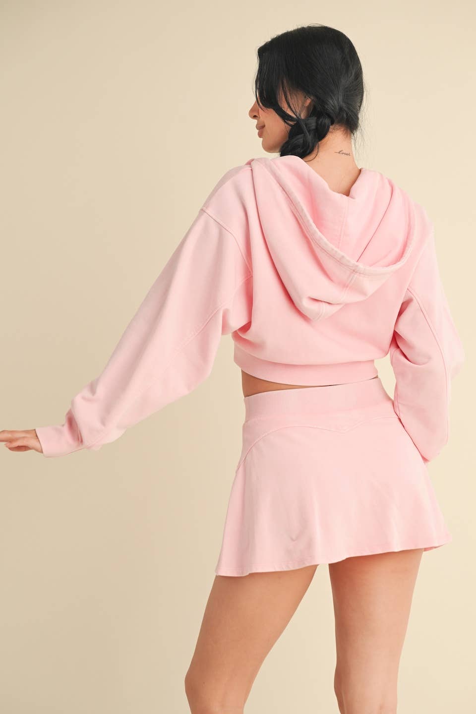 Mineral Wash Oversized Crop Hoodie: Baby Pink