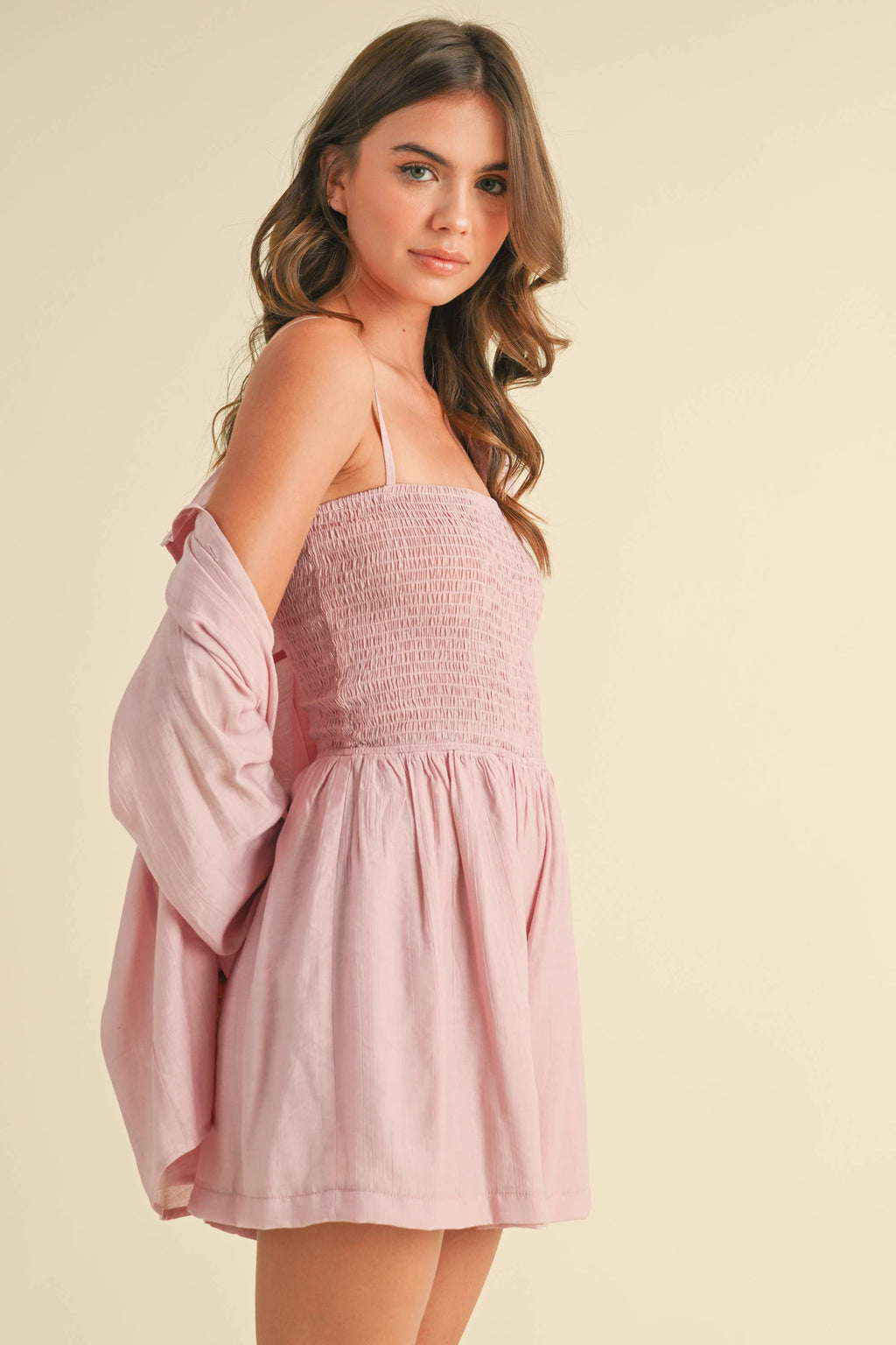 GAUZE TUBE ROMPER AND LONG SLEEVE TOP SET: LIGHT PINK