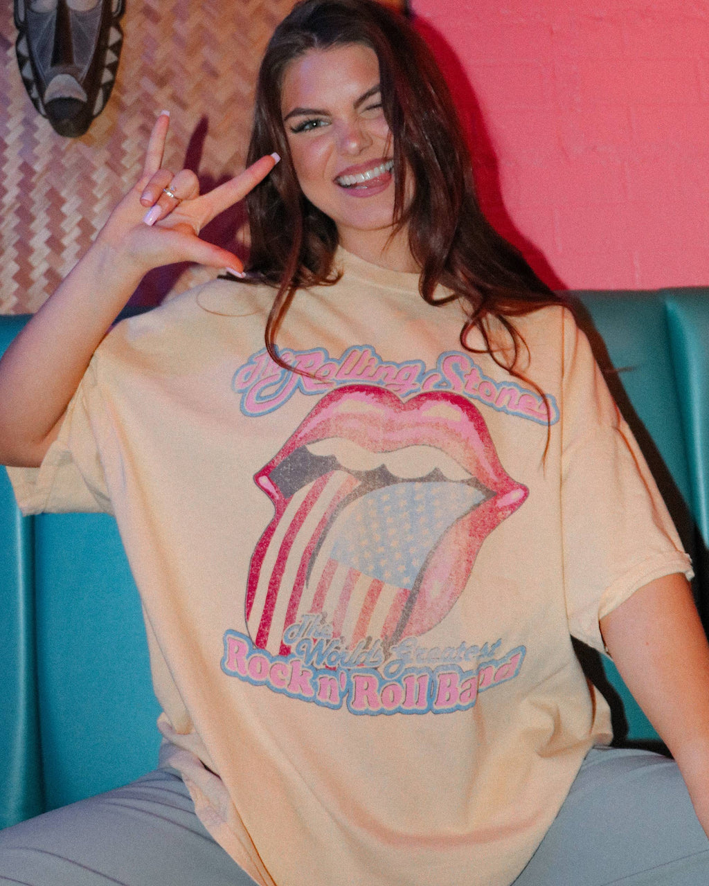 Rollings Stones World's Greatest Band Yellow Thrifted Tee