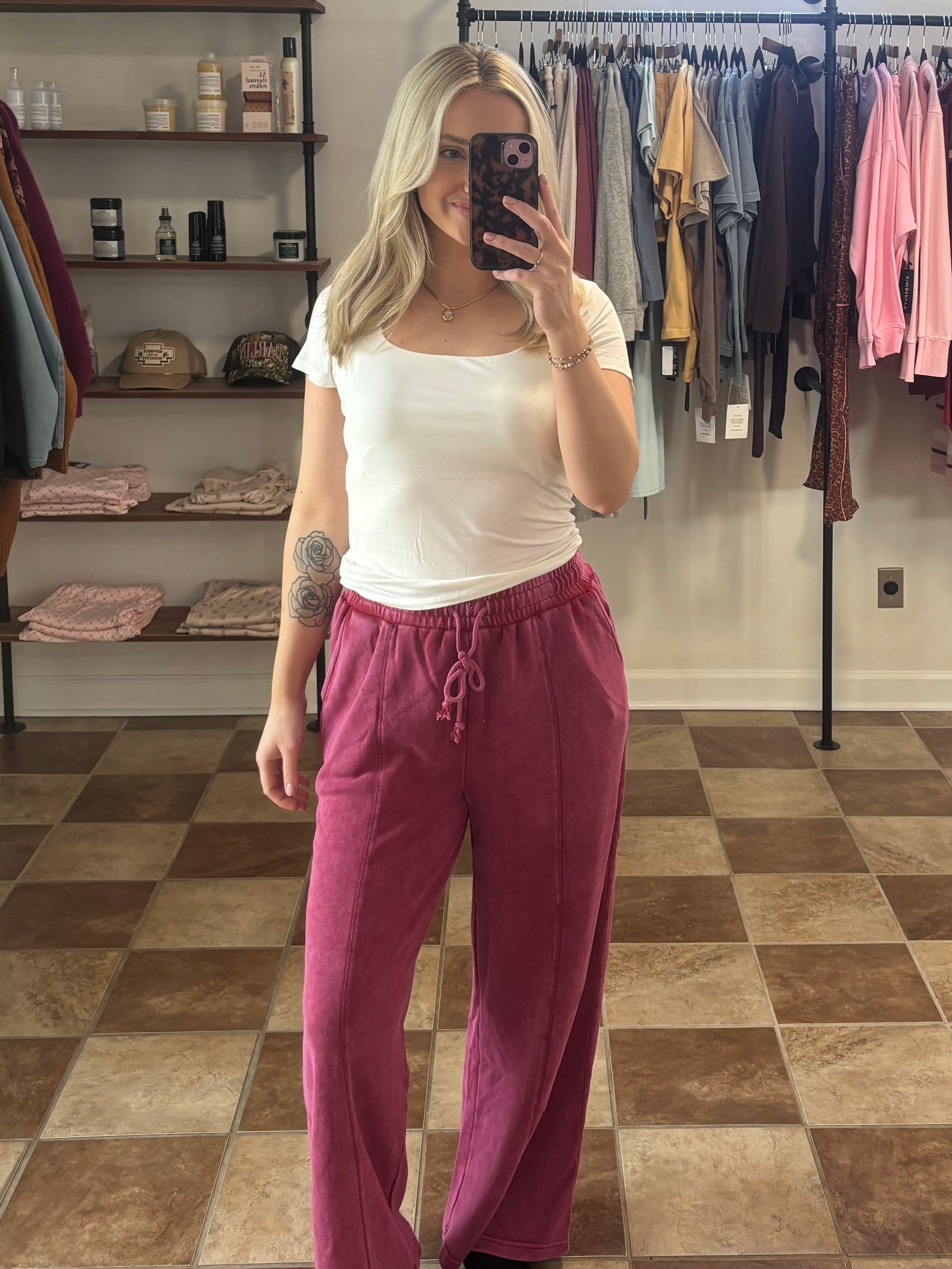 Acid Wash French Terry Wide-Leg Pants