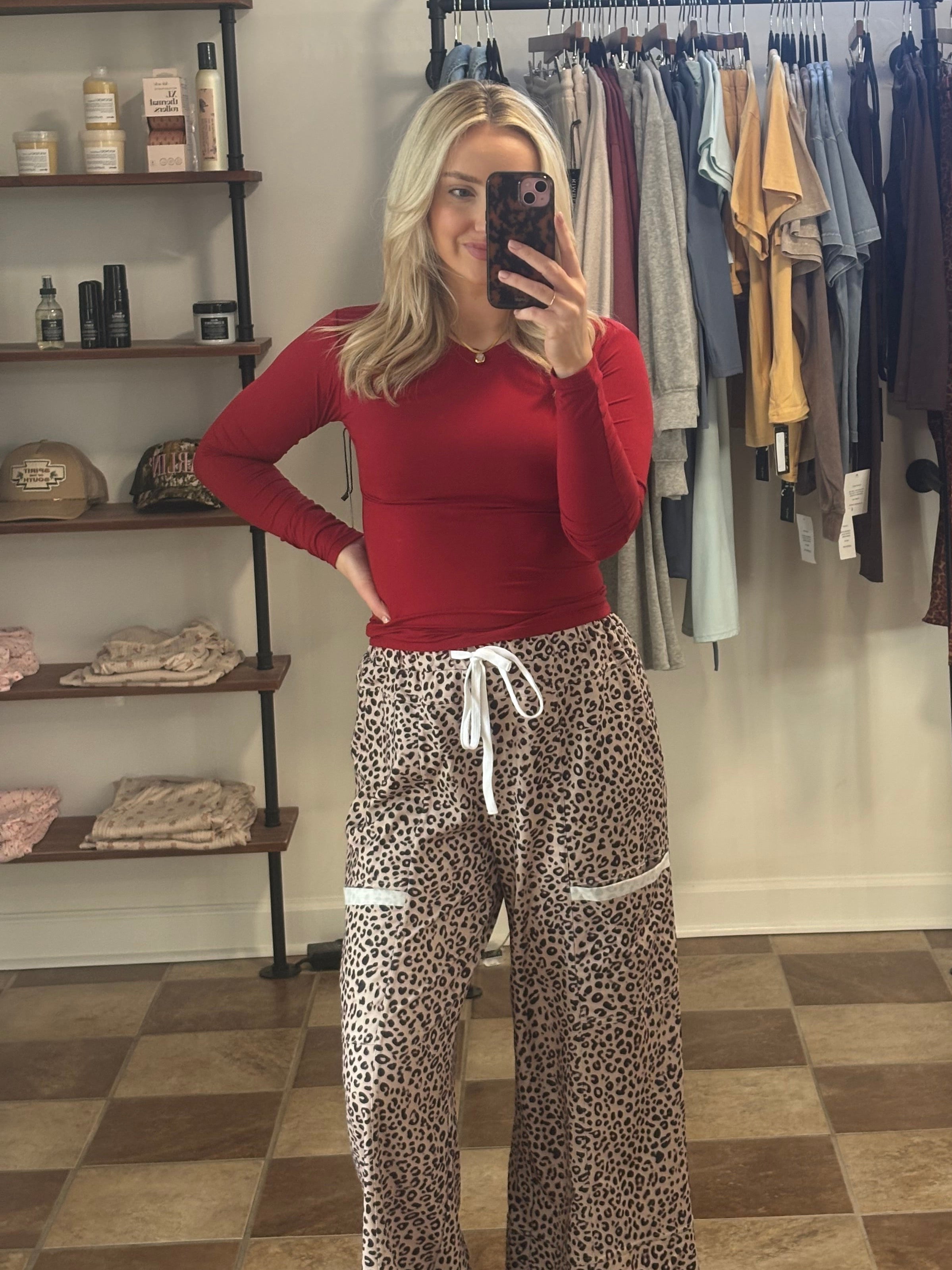 Animal Print Wide Leg Terry Knit Pants