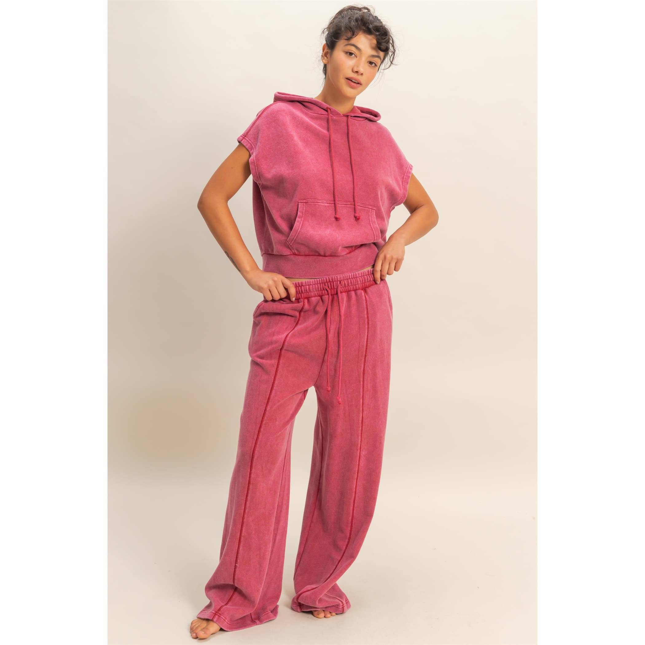 Acid Wash French Terry Wide-Leg Pants