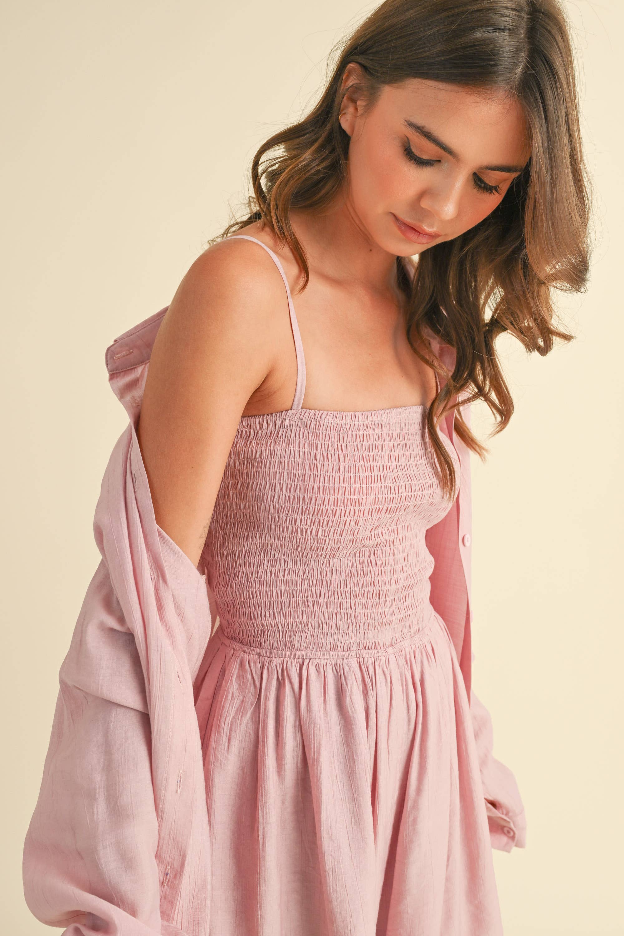 GAUZE TUBE ROMPER AND LONG SLEEVE TOP SET: LIGHT PINK
