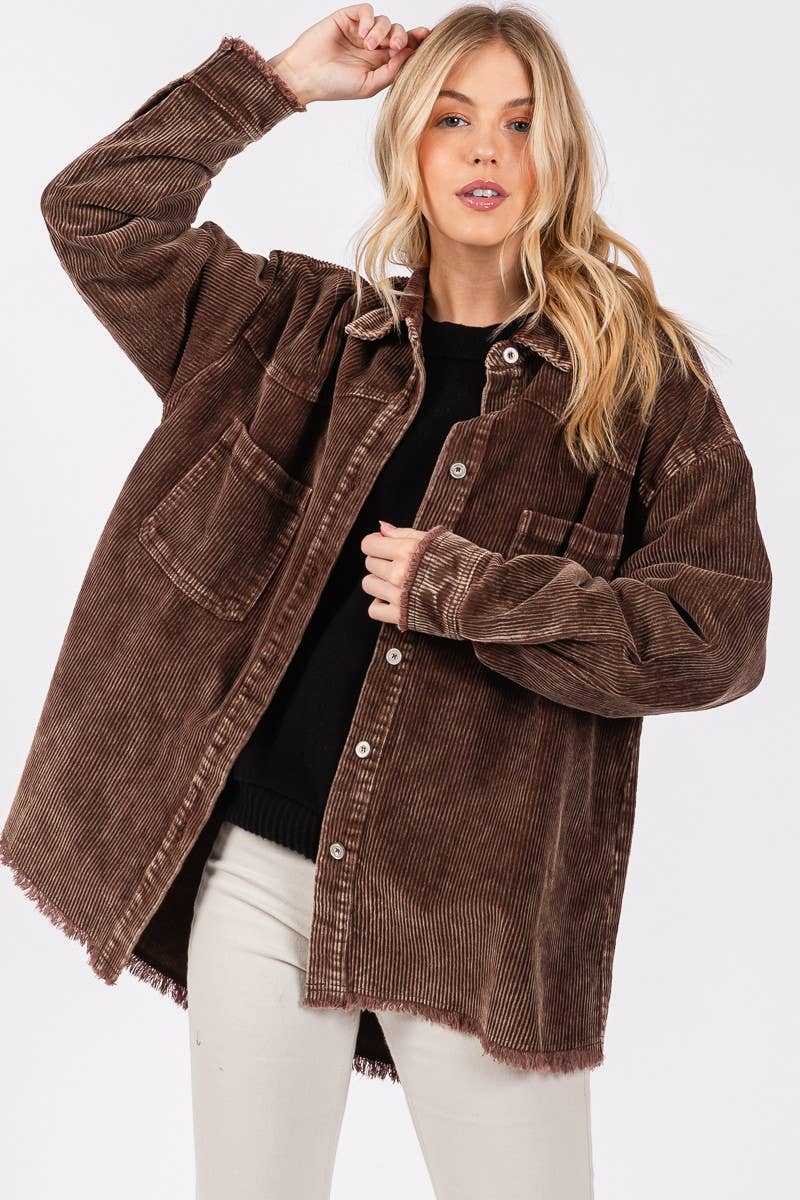 CORDUROY MINERAL WASH VINTAGE BUTTON DOWN JACKET : VINTAGE BROWN