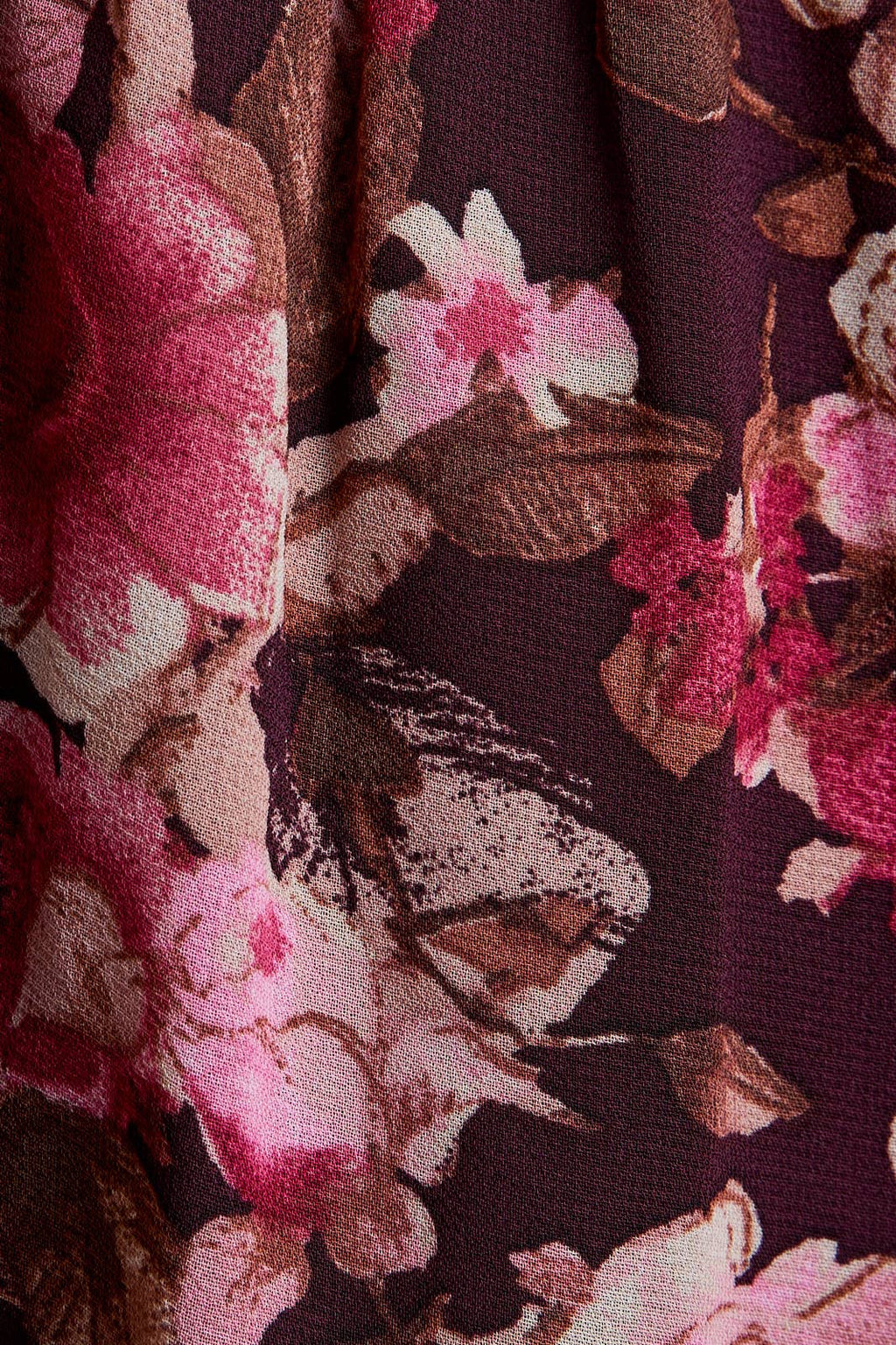 LONG SLEEVE FLORAL MINI DRESS: DK BROWN-PINK FLORAL