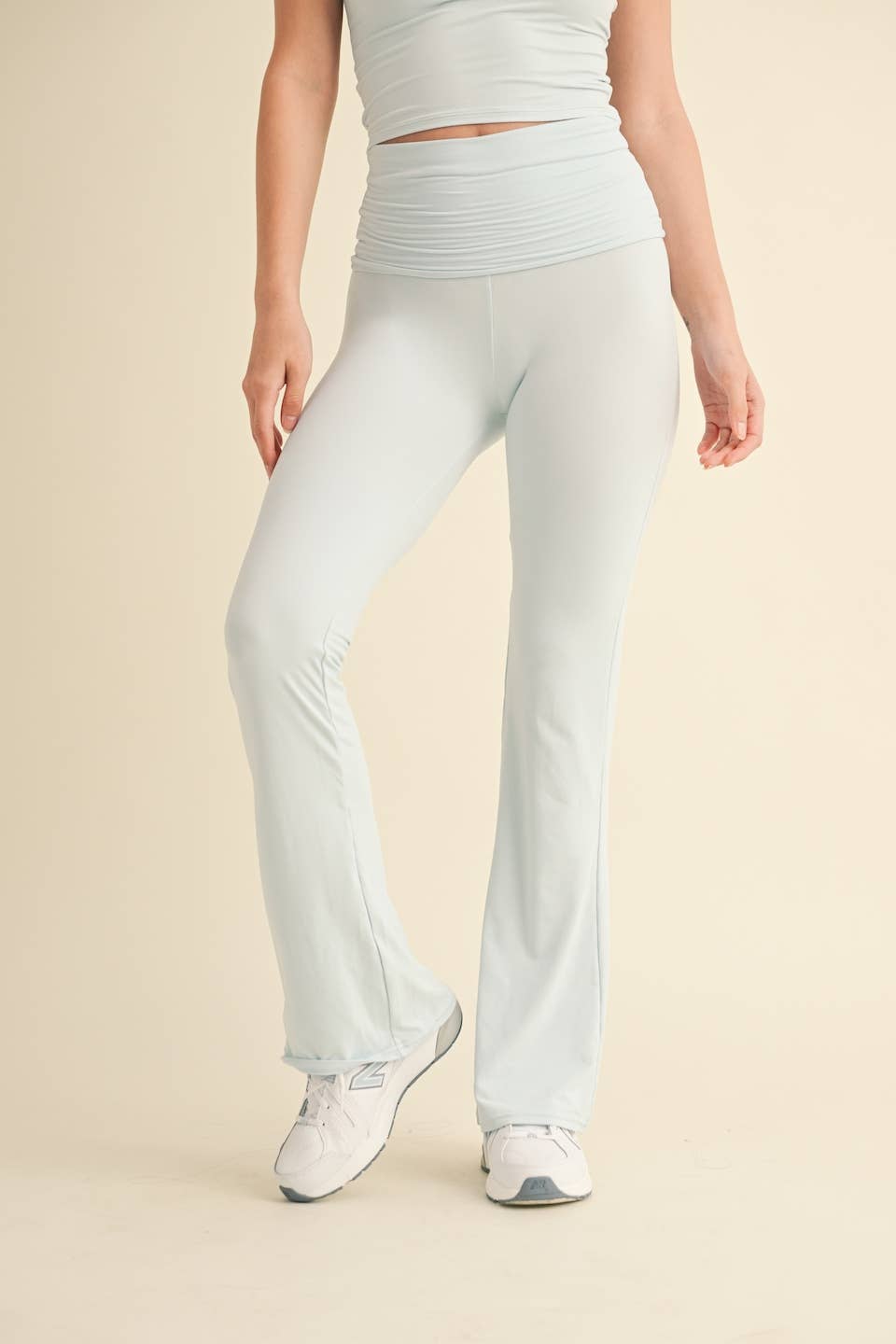 Soft Knit Foldover Flare Pants: Baby Blue