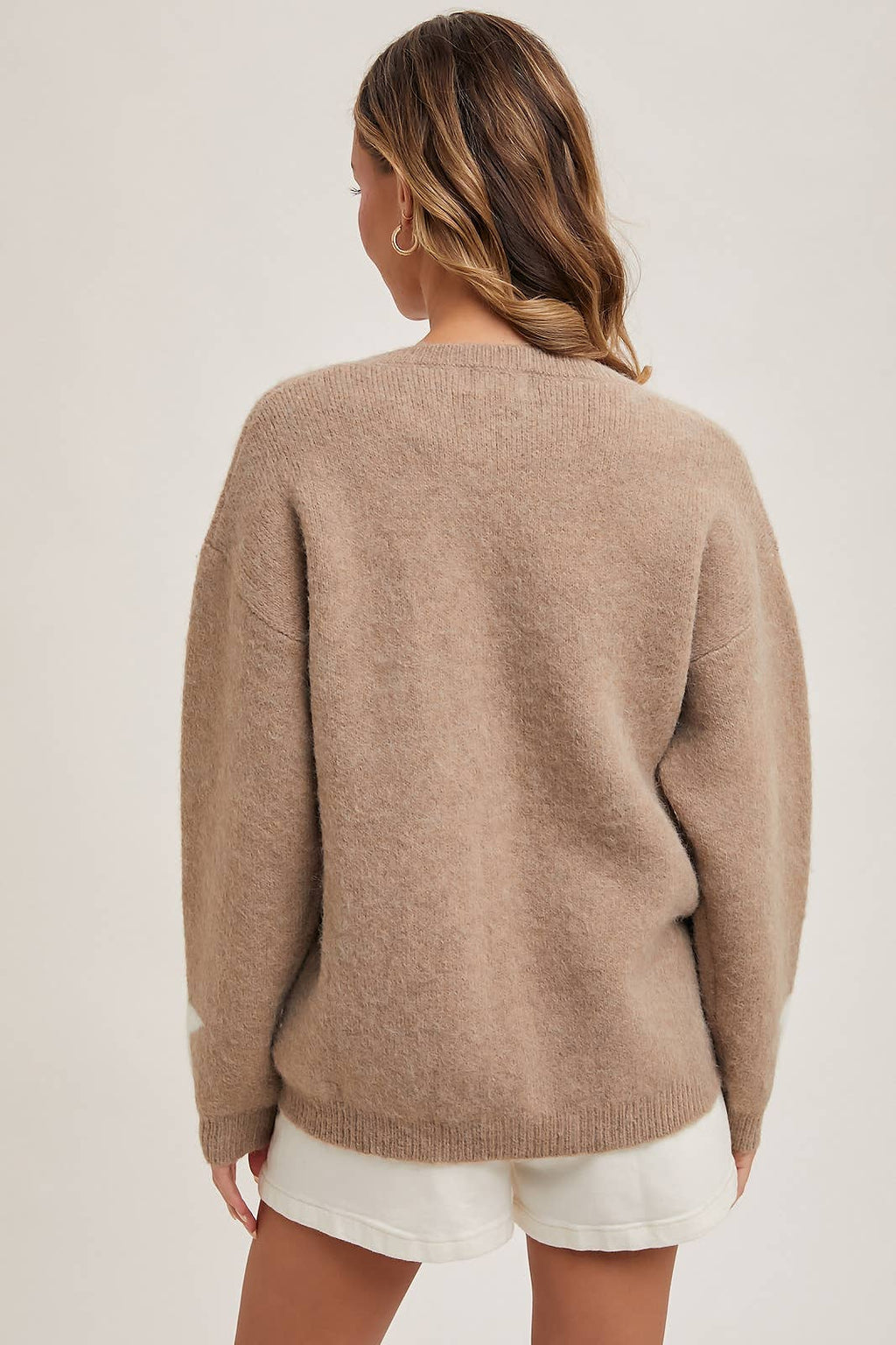 STAR PRINT KNIT SWEATER PULLOVER: LATTE