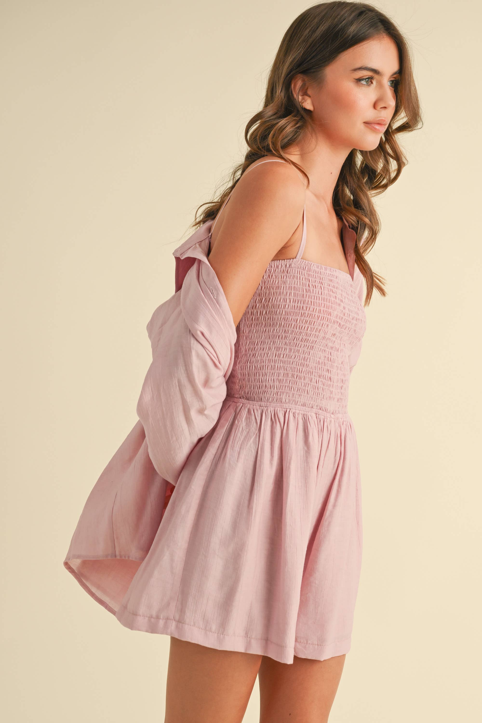 GAUZE TUBE ROMPER AND LONG SLEEVE TOP SET: LIGHT PINK