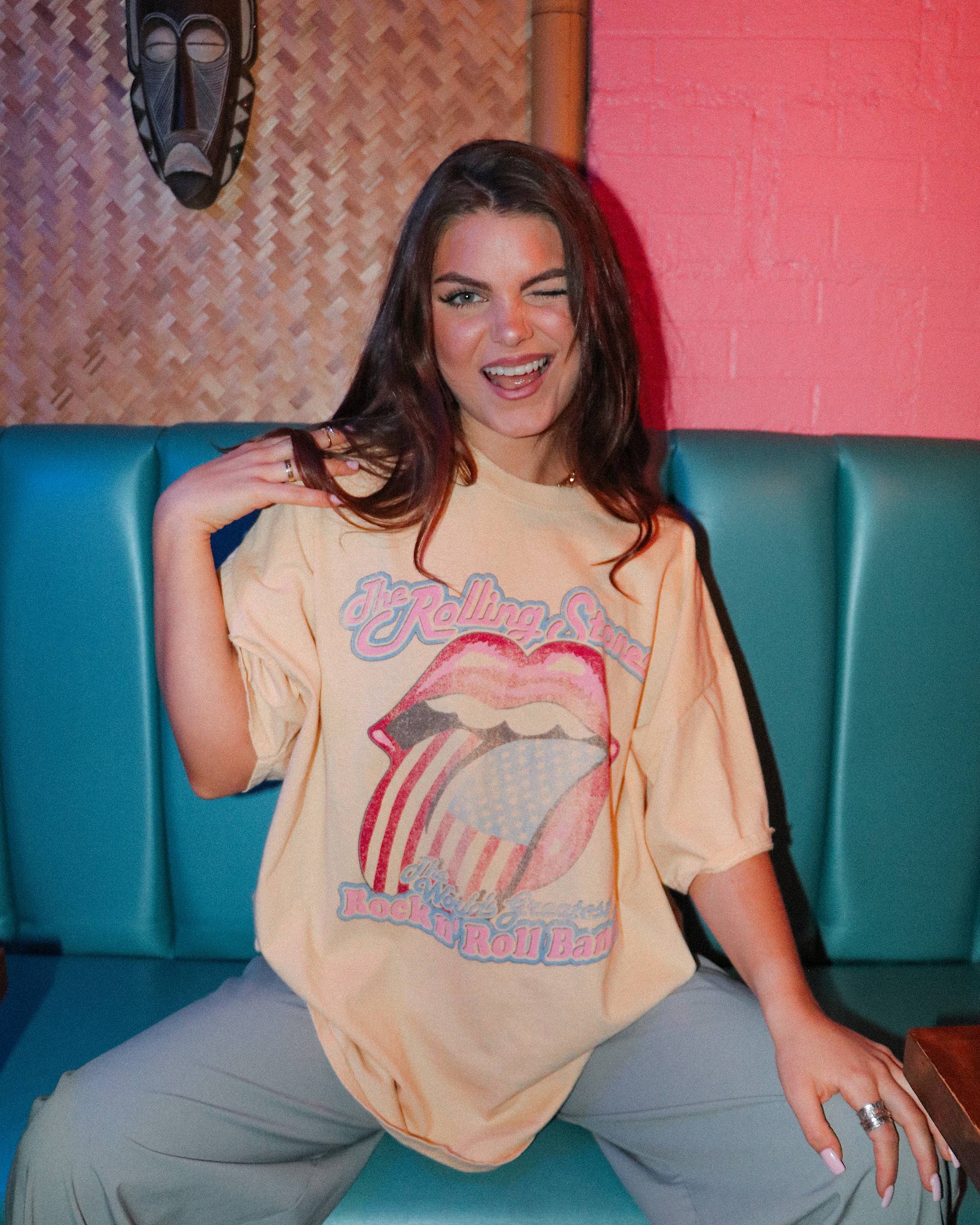 Rollings Stones World's Greatest Band Yellow Thrifted Tee