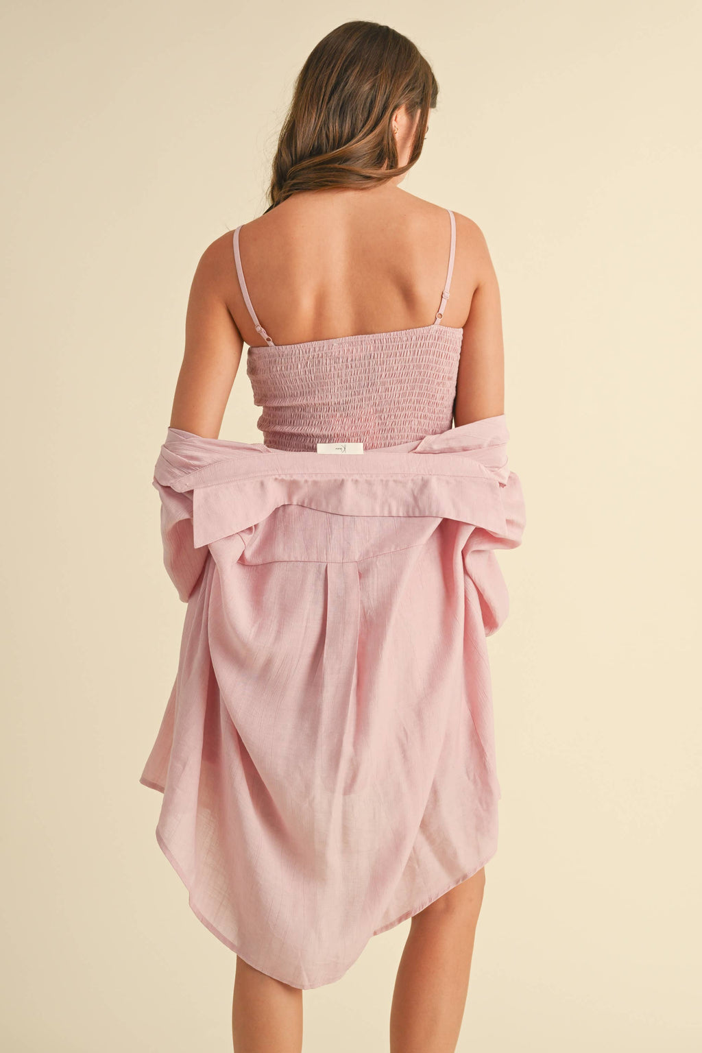 GAUZE TUBE ROMPER AND LONG SLEEVE TOP SET: LIGHT PINK
