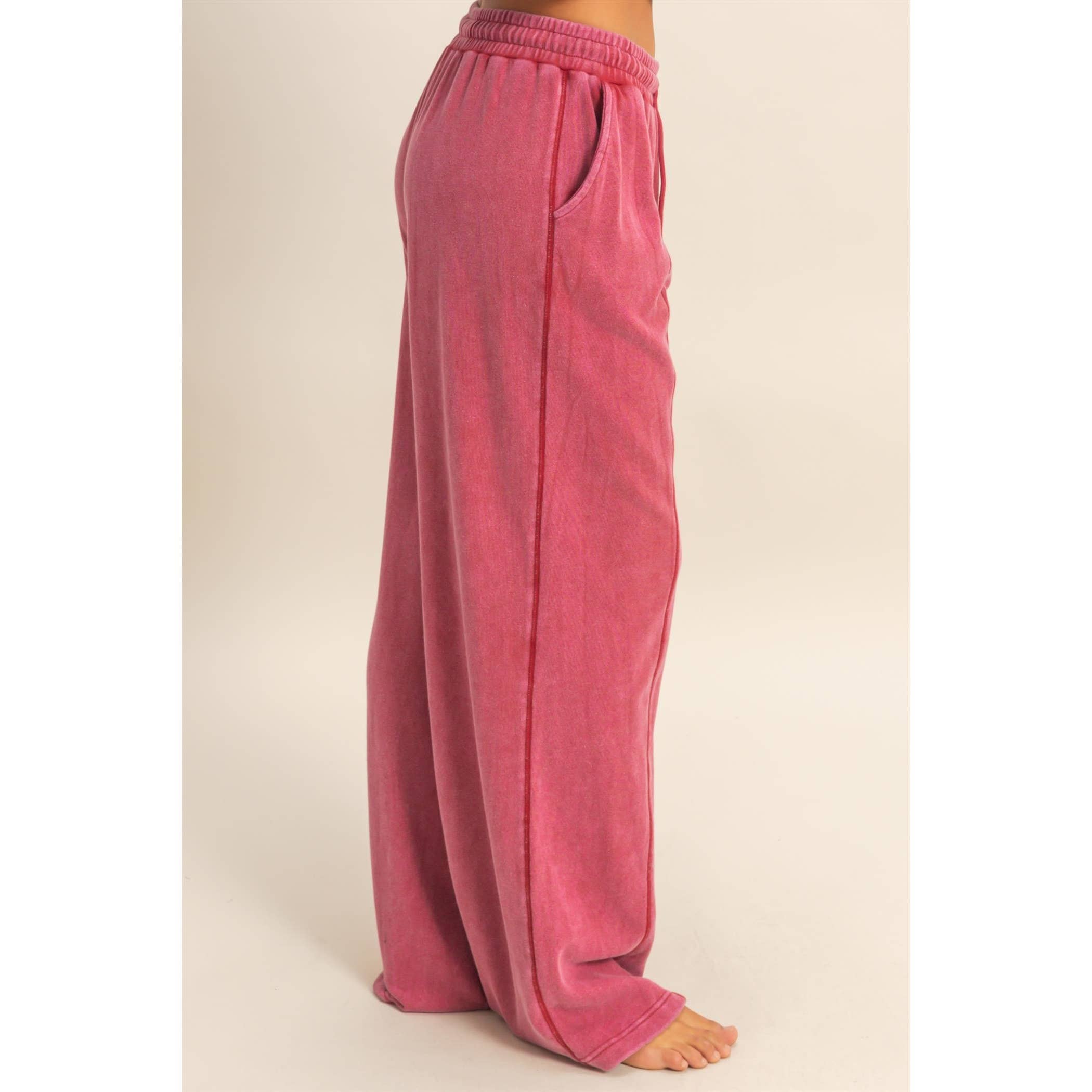 Acid Wash French Terry Wide-Leg Pants