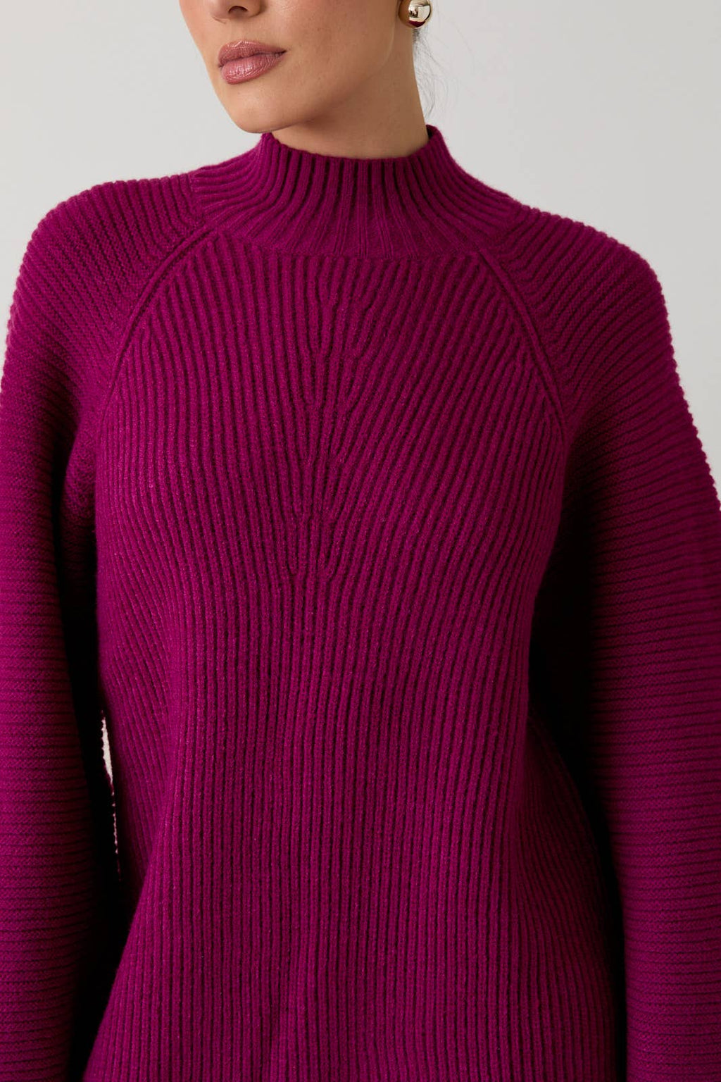 MOCK NECK COZY SWEATER DRESS: MAGENTA