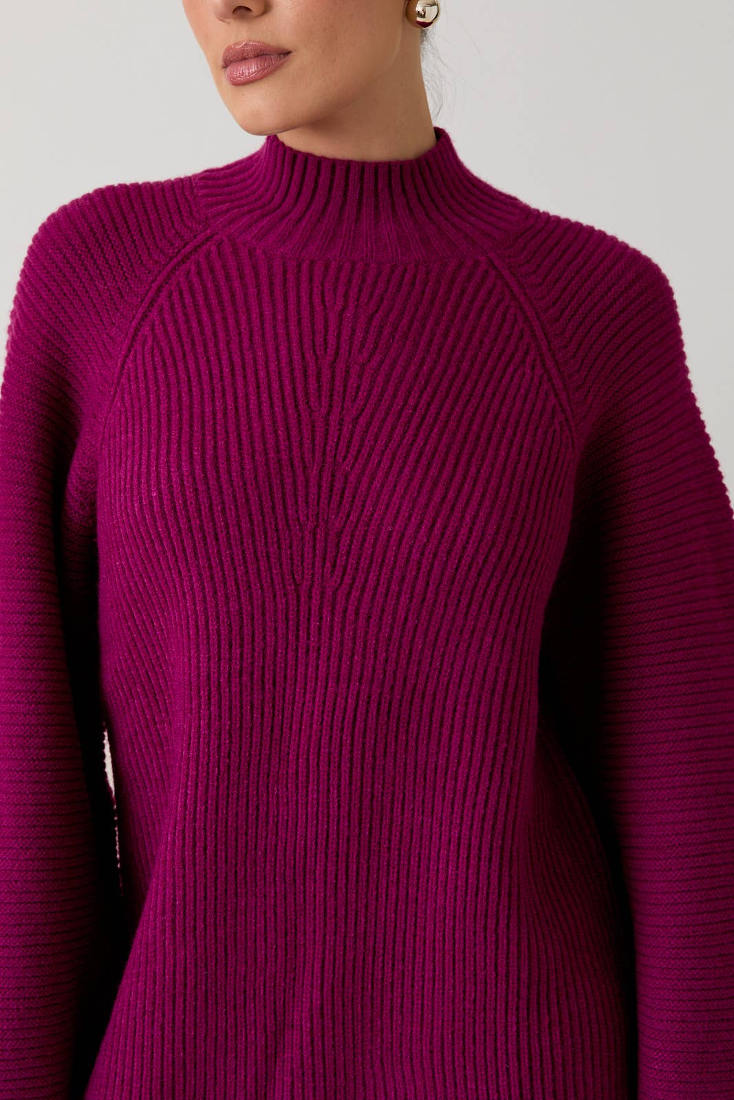 MOCK NECK COZY SWEATER DRESS: MAGENTA