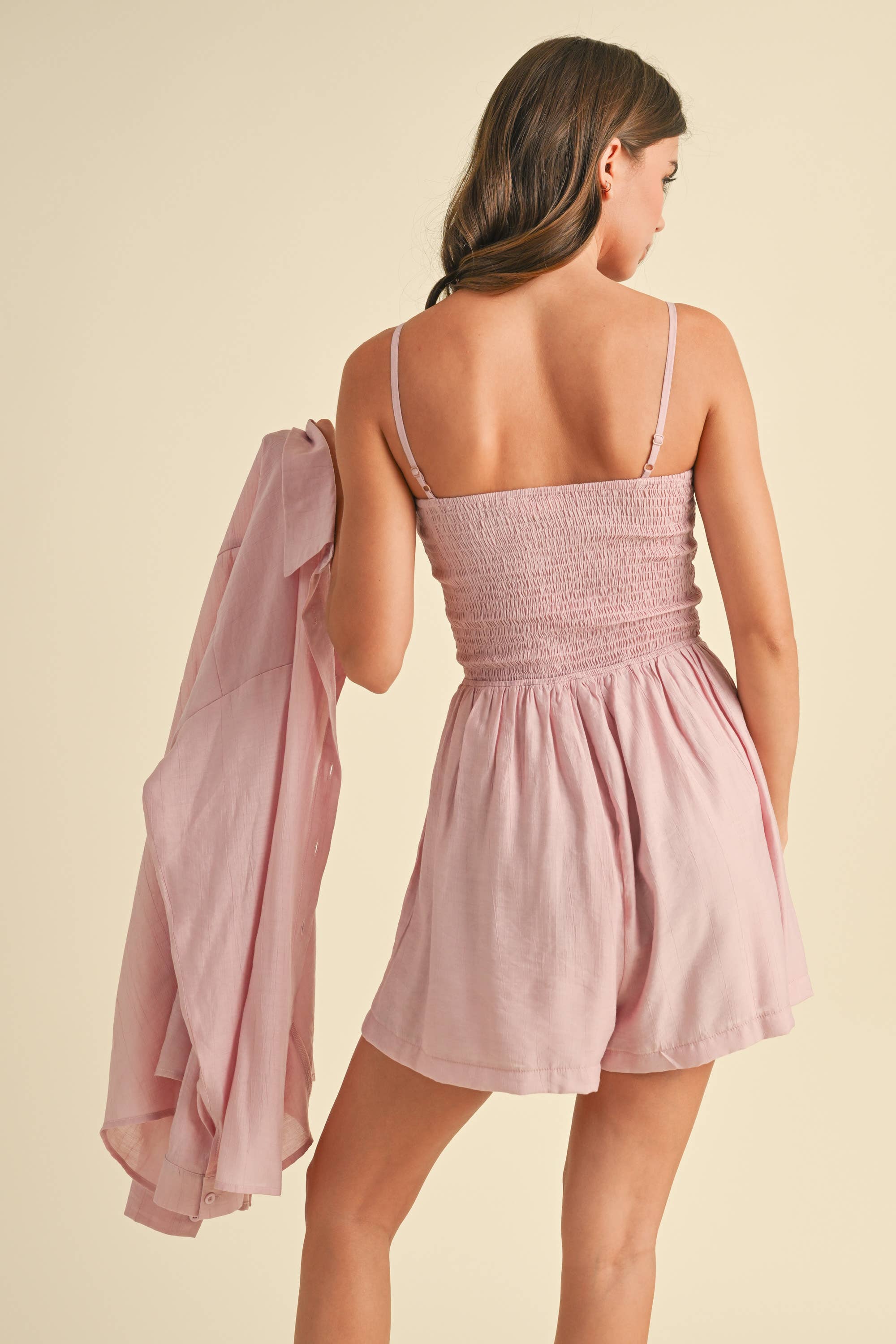 GAUZE TUBE ROMPER AND LONG SLEEVE TOP SET: LIGHT PINK