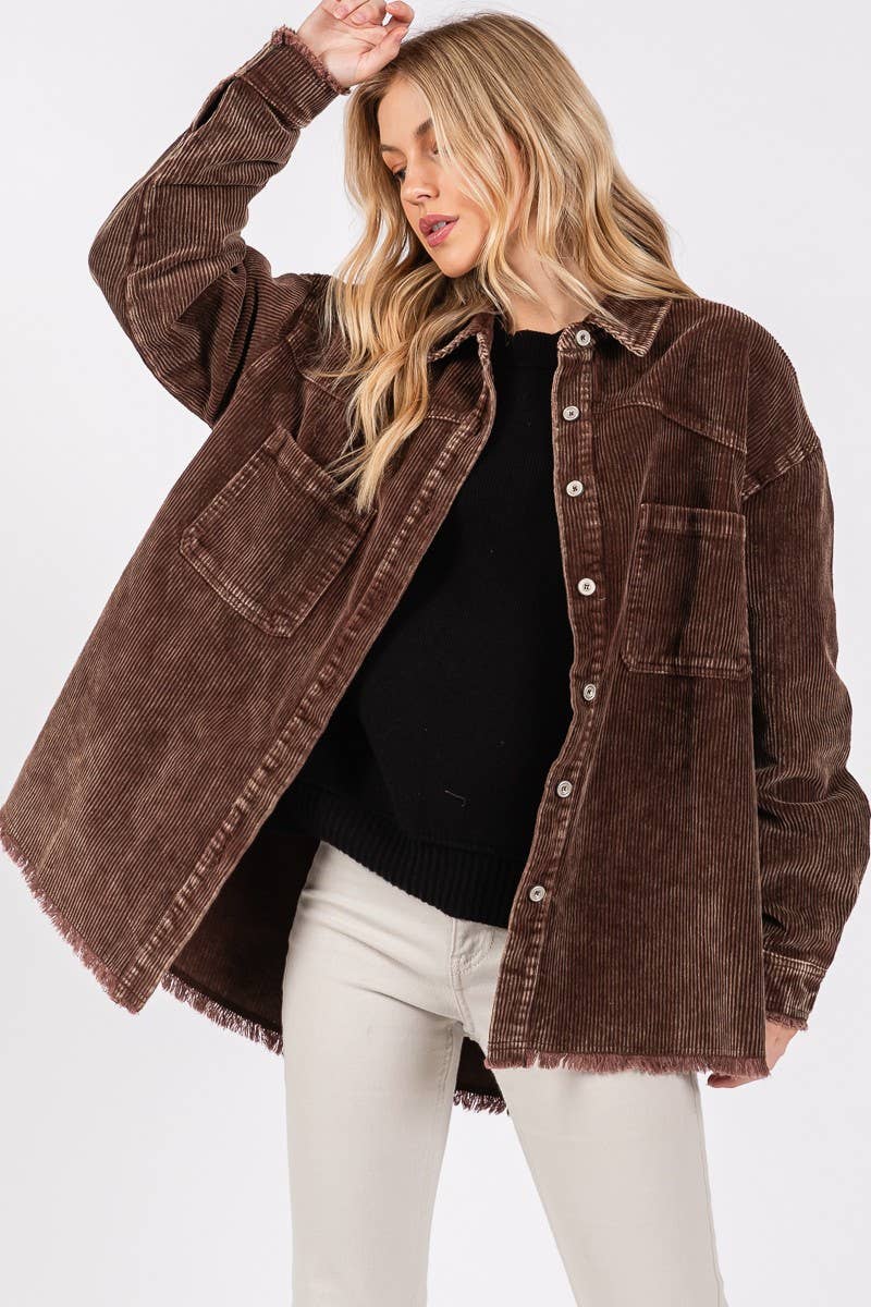 CORDUROY MINERAL WASH VINTAGE BUTTON DOWN JACKET : VINTAGE BROWN