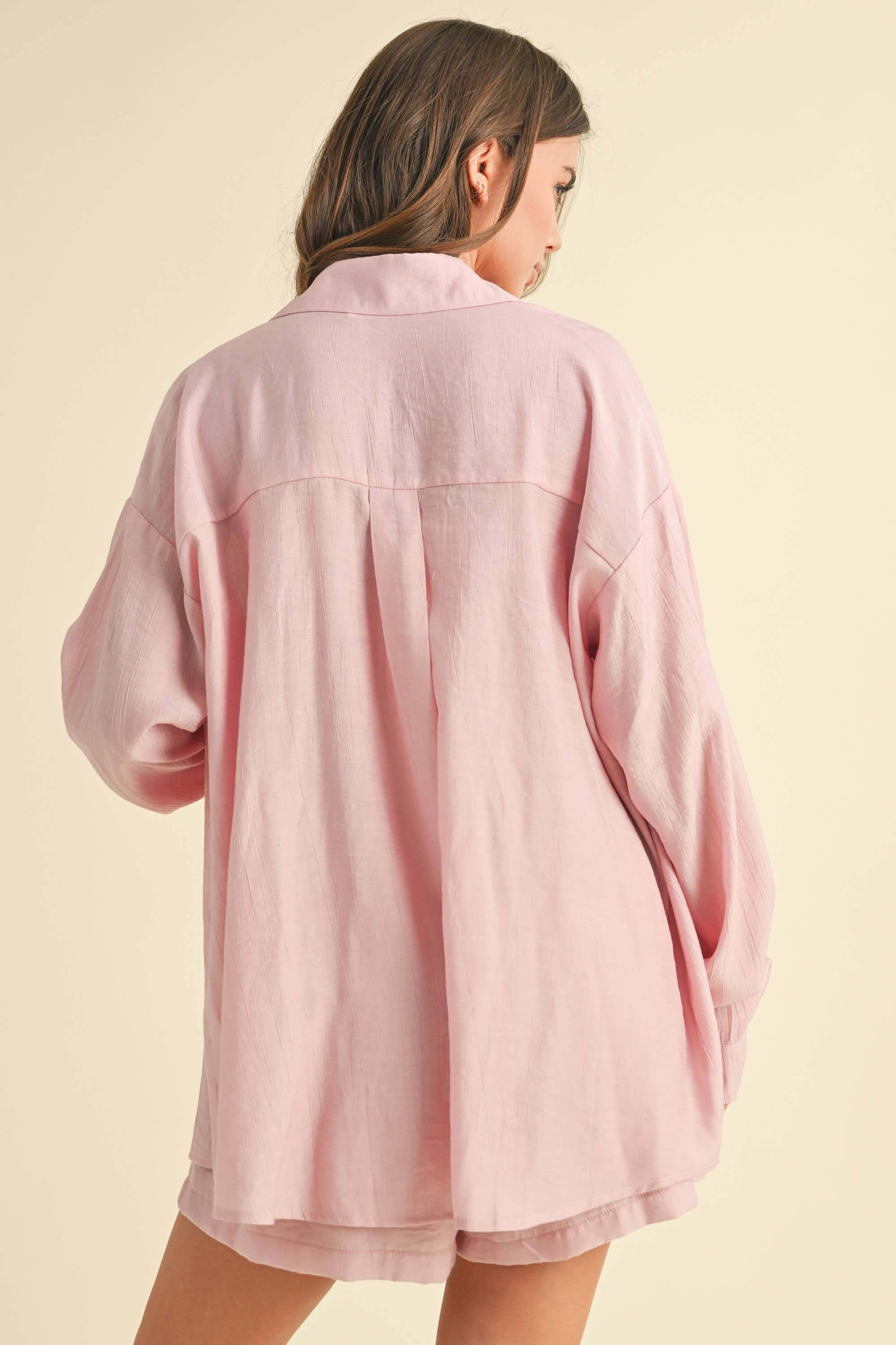 GAUZE TUBE ROMPER AND LONG SLEEVE TOP SET: LIGHT PINK