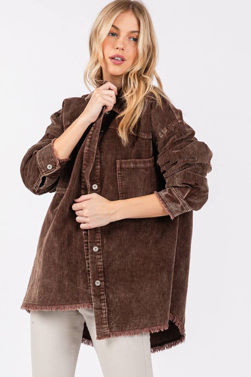 CORDUROY MINERAL WASH VINTAGE BUTTON DOWN JACKET : VINTAGE BROWN