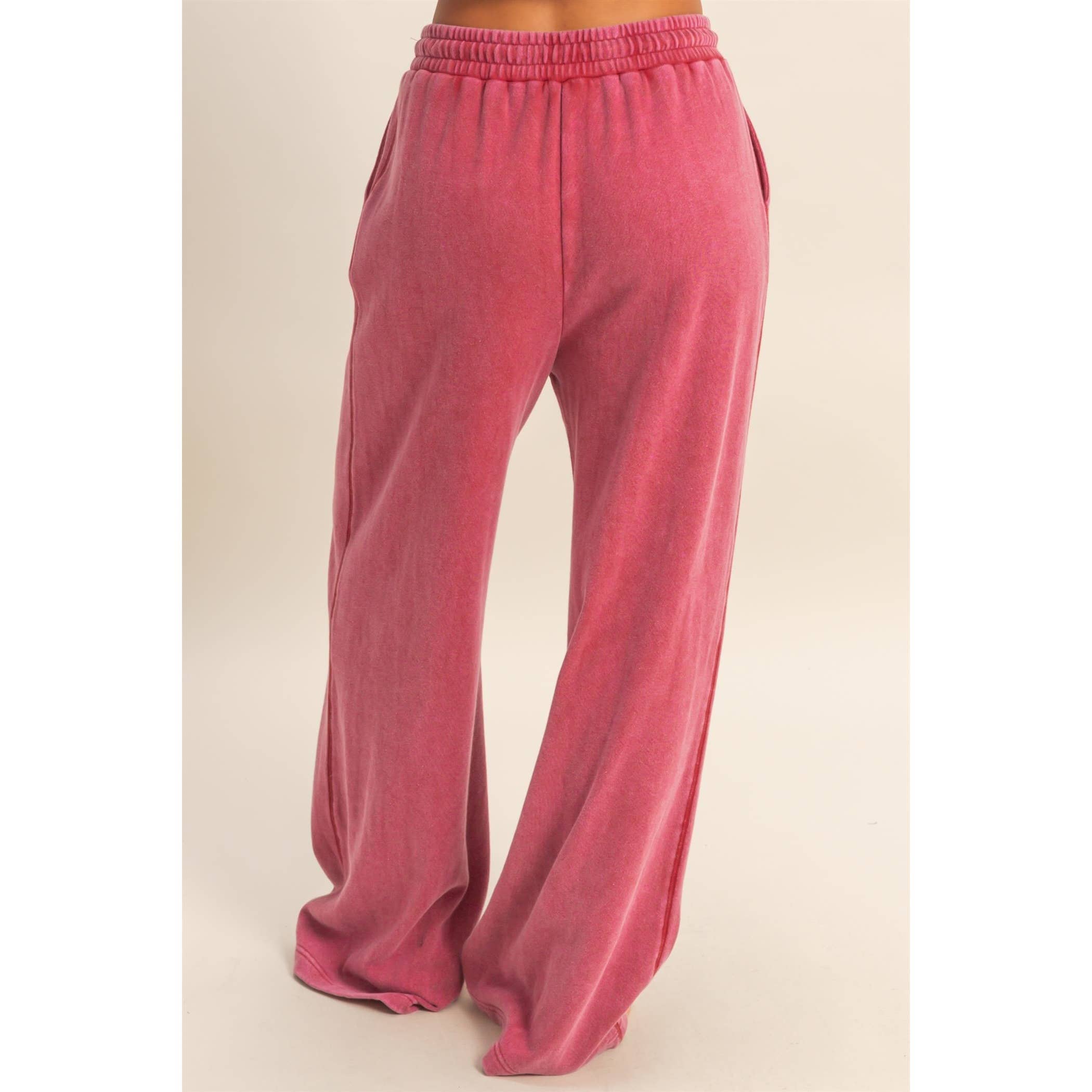 Acid Wash French Terry Wide-Leg Pants